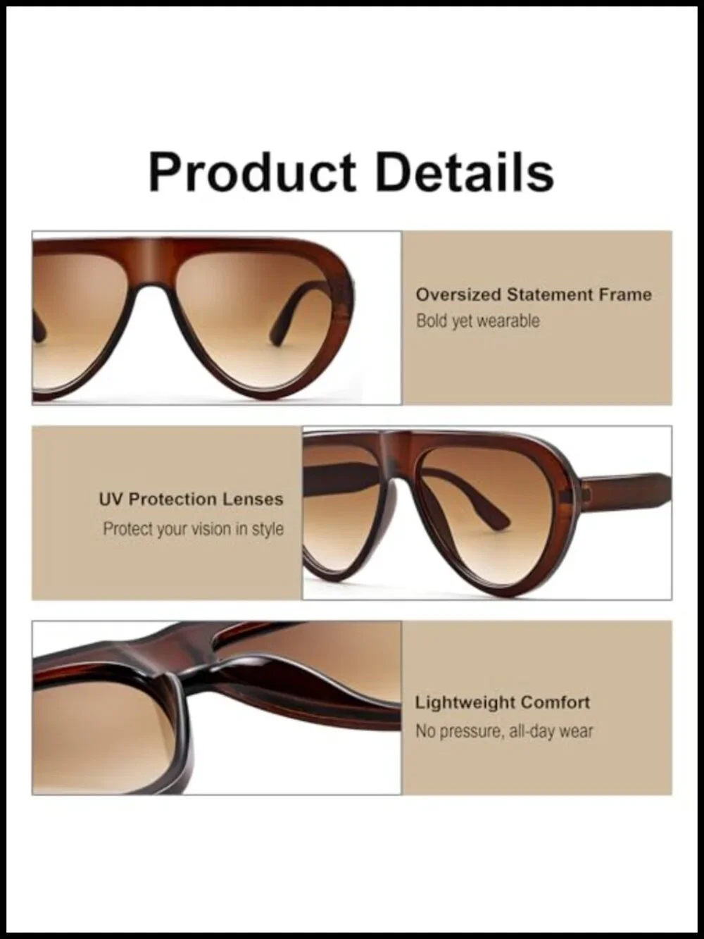 Retro Oversized Aviator Sunglasses with UV Protection